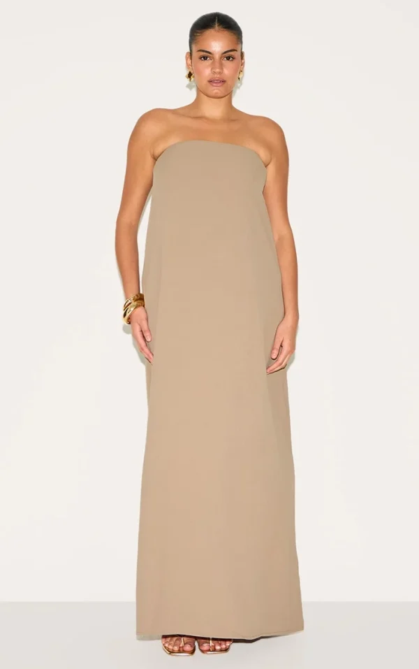 Plus Mushroom Floaty Woven Bandeau Maxi Dress