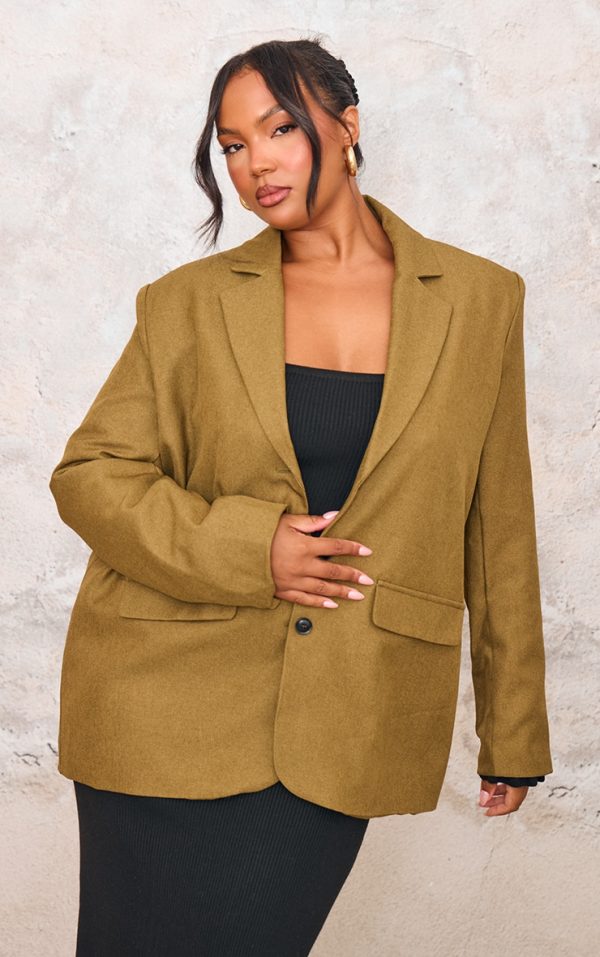 Plus Olive Oversized Tailored Blazer