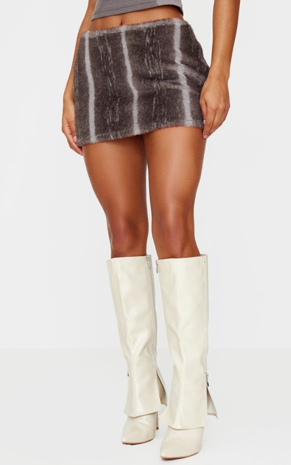 Grey Printed Faux Fur Micro Mini