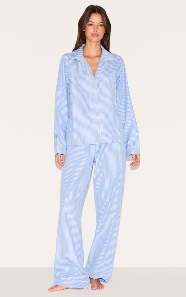 Blue Woven Stripe Long Pj Set