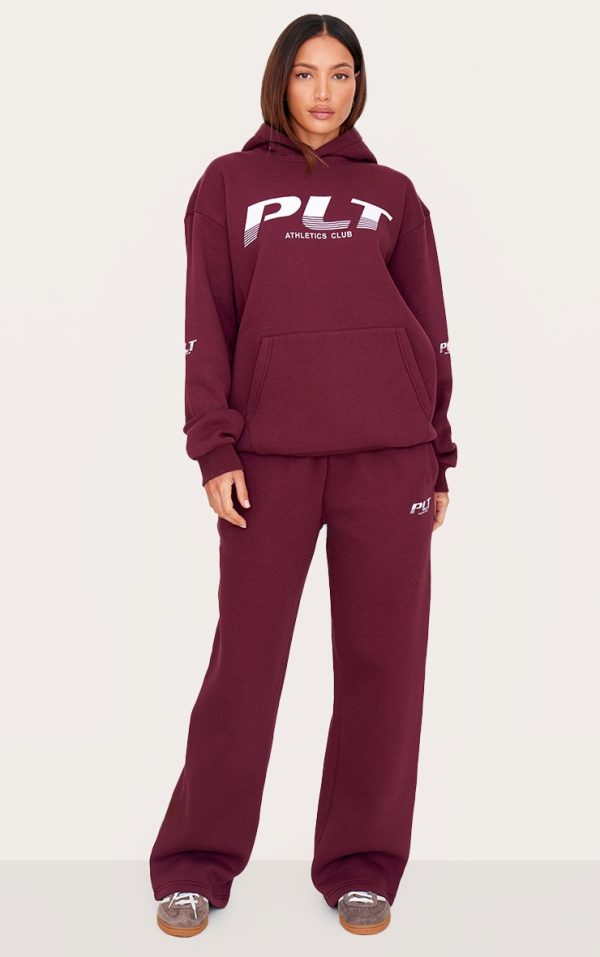 PRETTYLITTLETHING Tall Burgundy Logo Printed Wide Leg Sweatpants