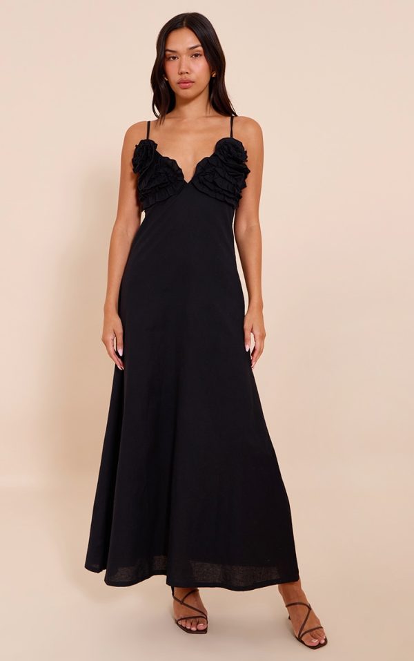 Black Floral Bust Maxi Dress