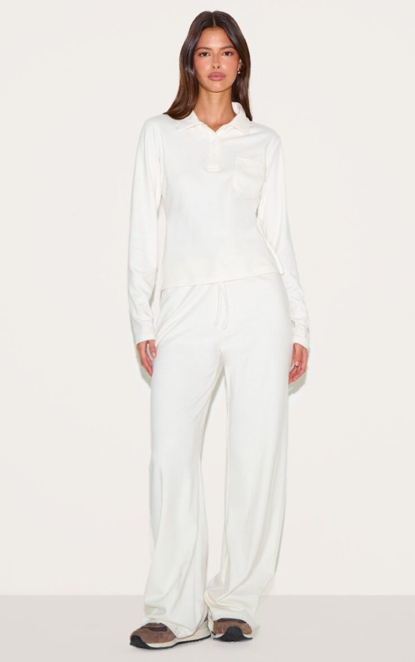 Cream Low Rise Super Soft Straight Leg Pants