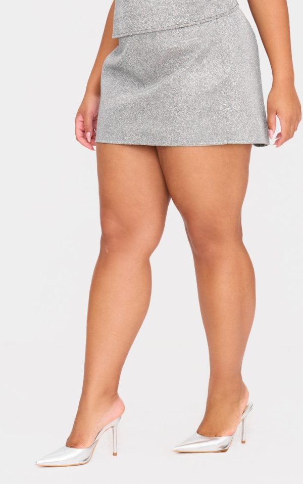 Plus Silver Glitter Detail Mini Skirt