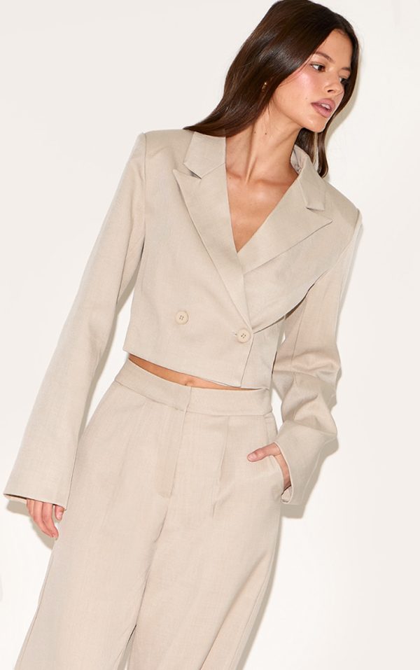 Pale Grey Tailored Woven Boxy Cropped Blazer