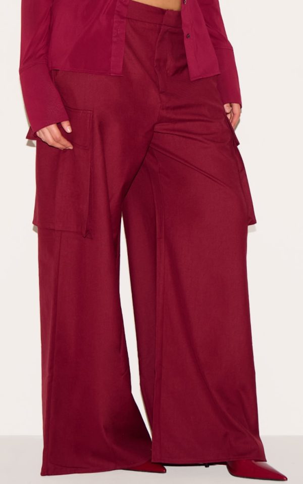 Plus Plum Woven Pocket Detail Straight Leg Pants