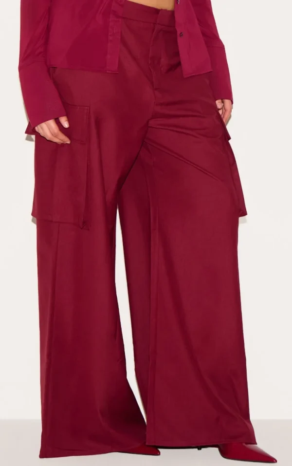 Plus Plum Woven Pocket Detail Straight Leg Pants