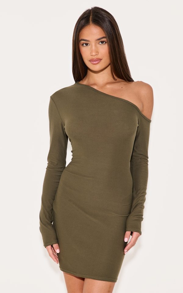 Khaki Soft Touch Asymmetric Bodycon Dress