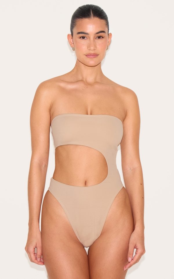 Stone Bandeau Cut Out High Leg Swimsuit