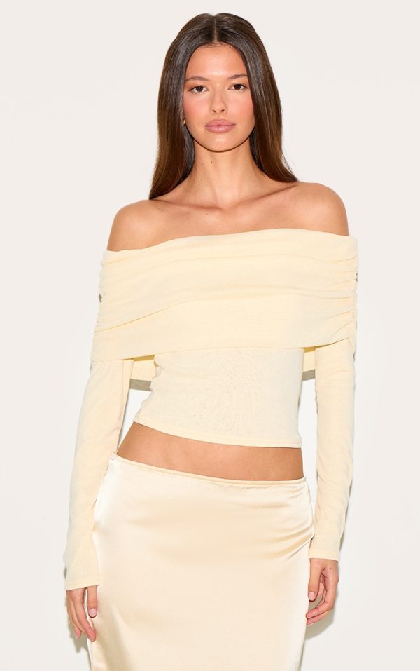Almond Onion Skin Bardot Ruched Top