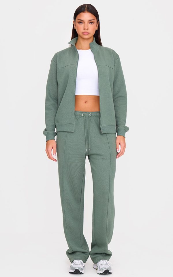 Olive Seam Detail Wide Leg Sweatpants