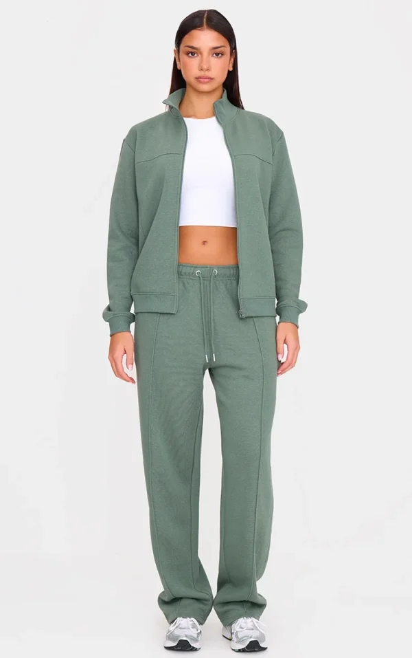 Olive Seam Detail Wide Leg Sweatpants