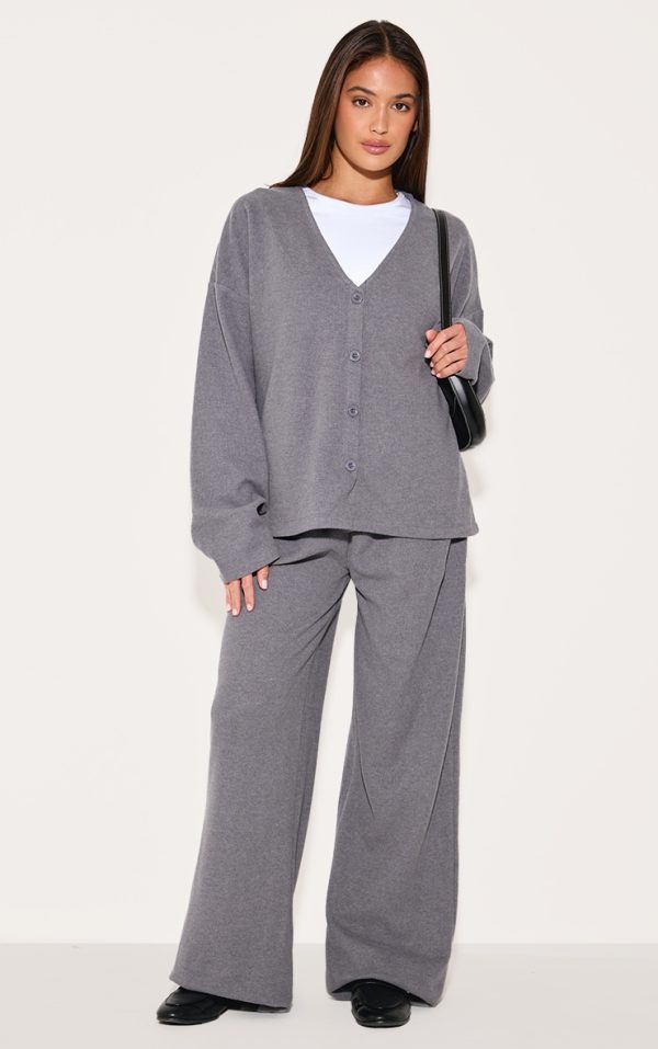 Charcoal Heavy Brushed Rib Slouchy Wide Leg Pants