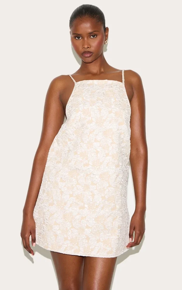 Pale Pink Floral Jacquard A Line Shift Dress