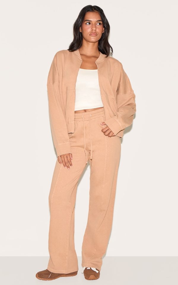 Stone Washed Seam Detail Wide Leg Sweatpants