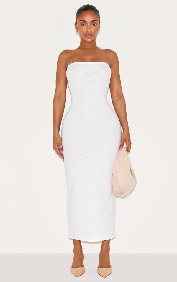 Shape White Textured Bandeau Midaxi Dress