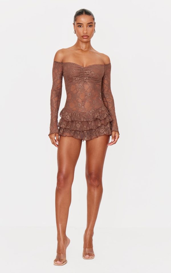 Chocolate Lace Bardot Rara Skort Romper