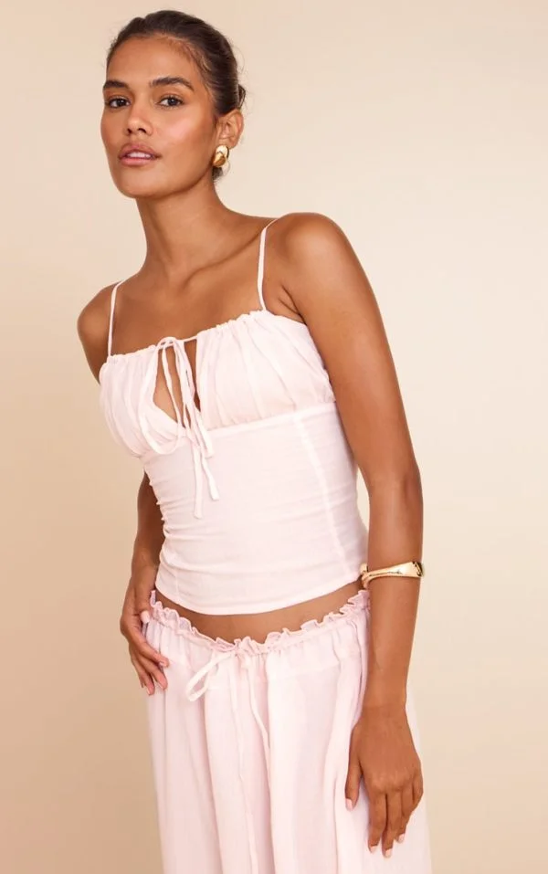 Pink Chiffon Ruched Bust Cami Top