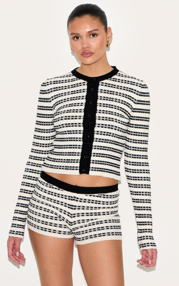 Monochrome Stripe Knitted Cardigan