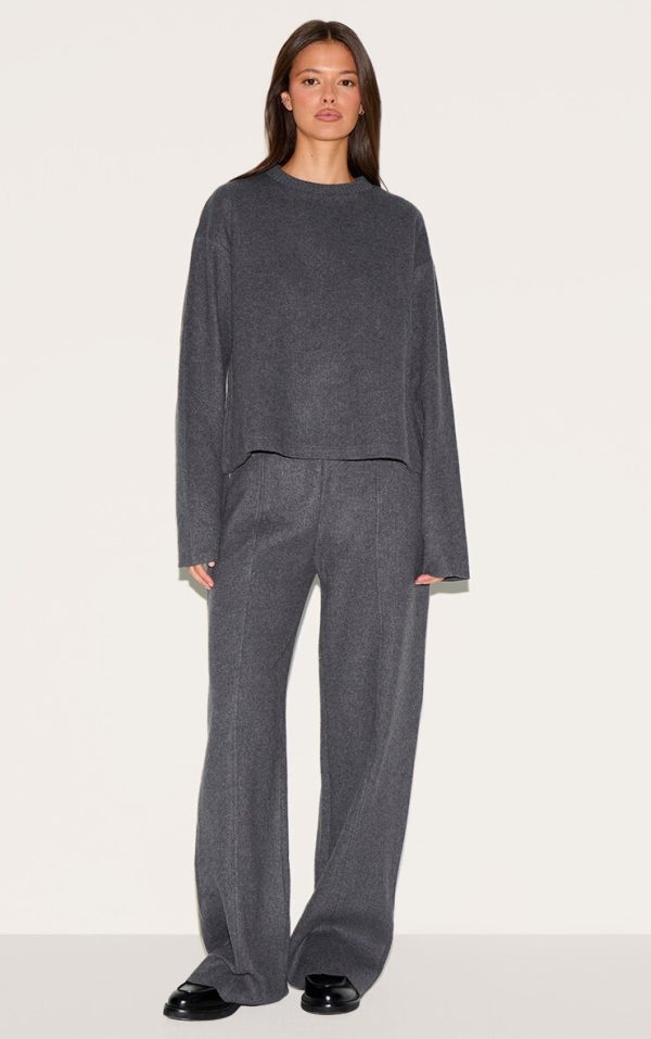 Charcoal Soft Ribbed Straight Leg Pants