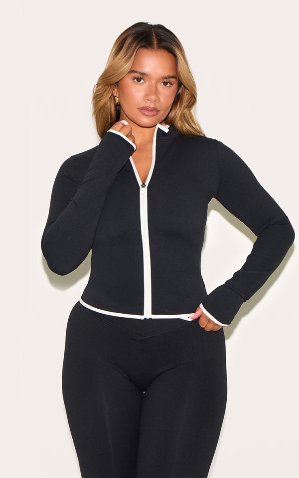 Shape Black Active Contrast Binding Zip Up Jacket