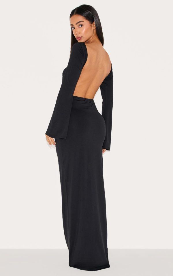 Petite Black Ruched Open Back Maxi Dress