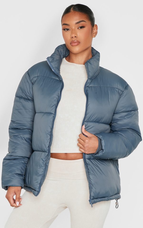 Petrol Shell Quilted Puffer Coat