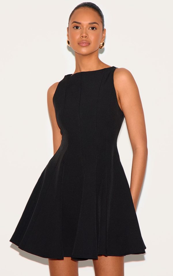 Black Woven Pleated Shift Dress