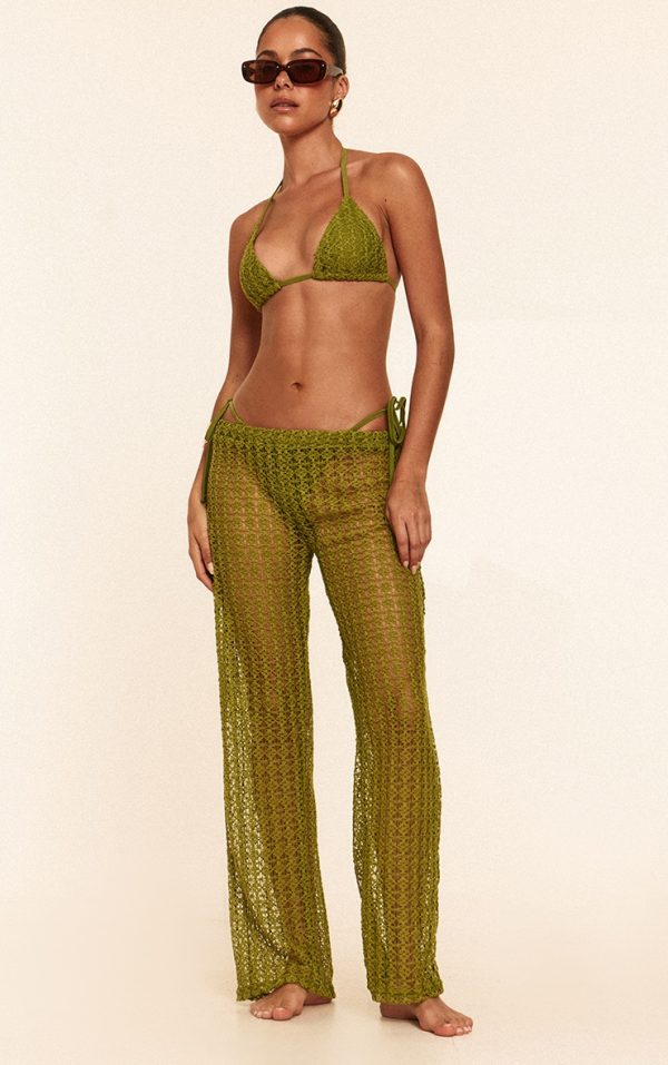 Olive Crochet Low Waist Wide Leg Beach Pants