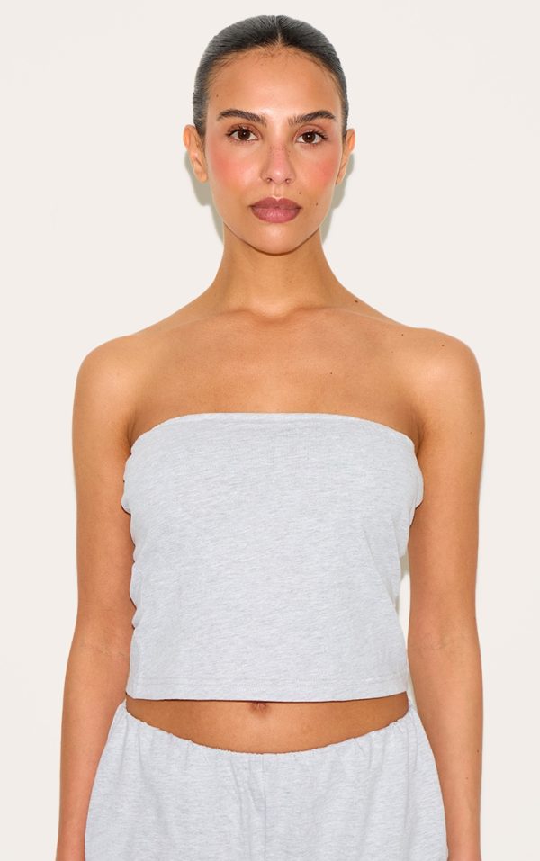 Petite Ash Grey Elasticated Longline Bandeau Top
