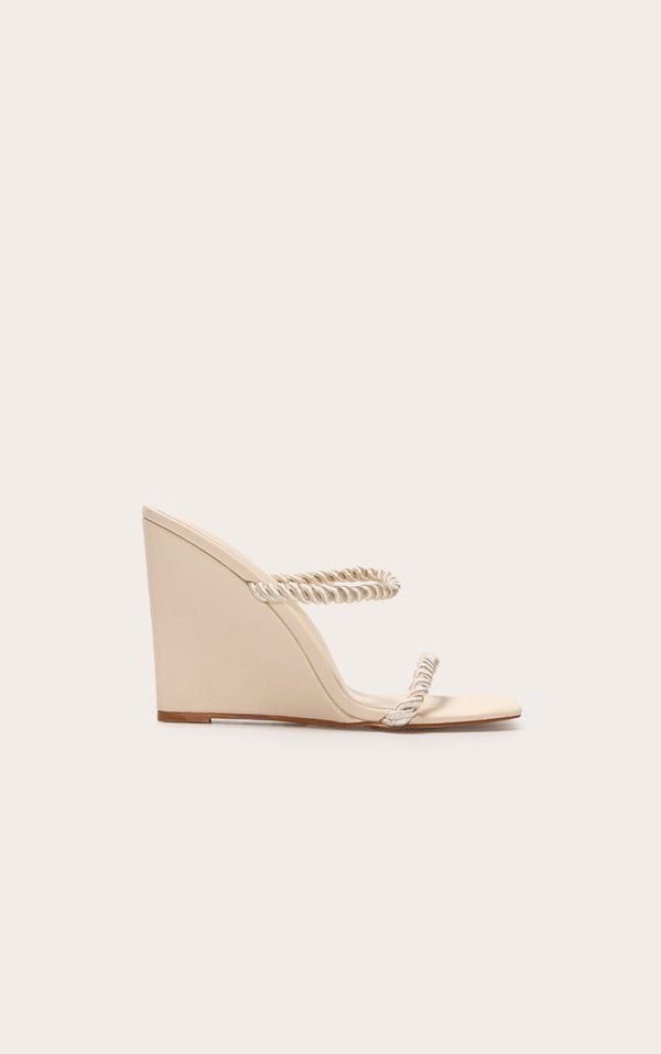 Natural Rope Square Toe High Heeled Mule Wedges