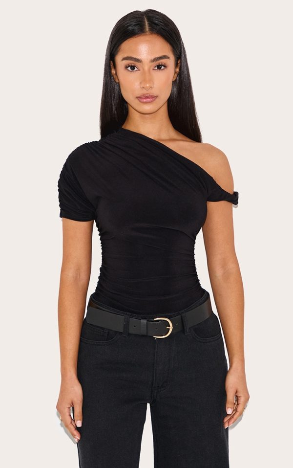 Petite Black Soft Touch Twist Detail Bodysuit