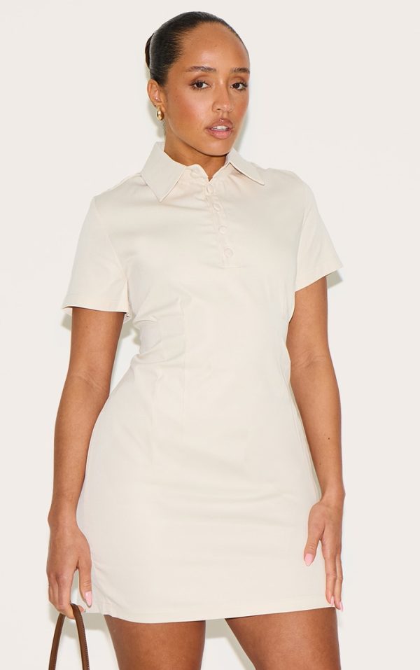 Shape Cream Stretch Woven Button Front Mini Dress