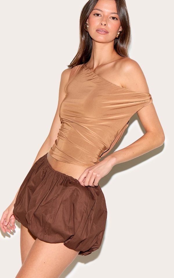 Dark Chocolate Cotton Low Rise Puffball Mini Shorts