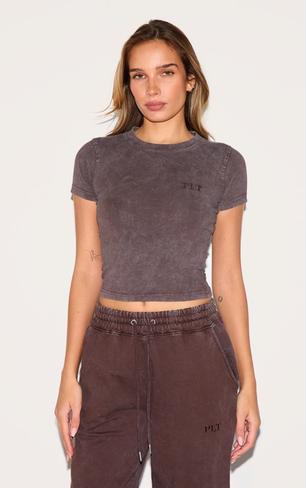 Chocolate Washed Cotton Longline Fitted T-shirt