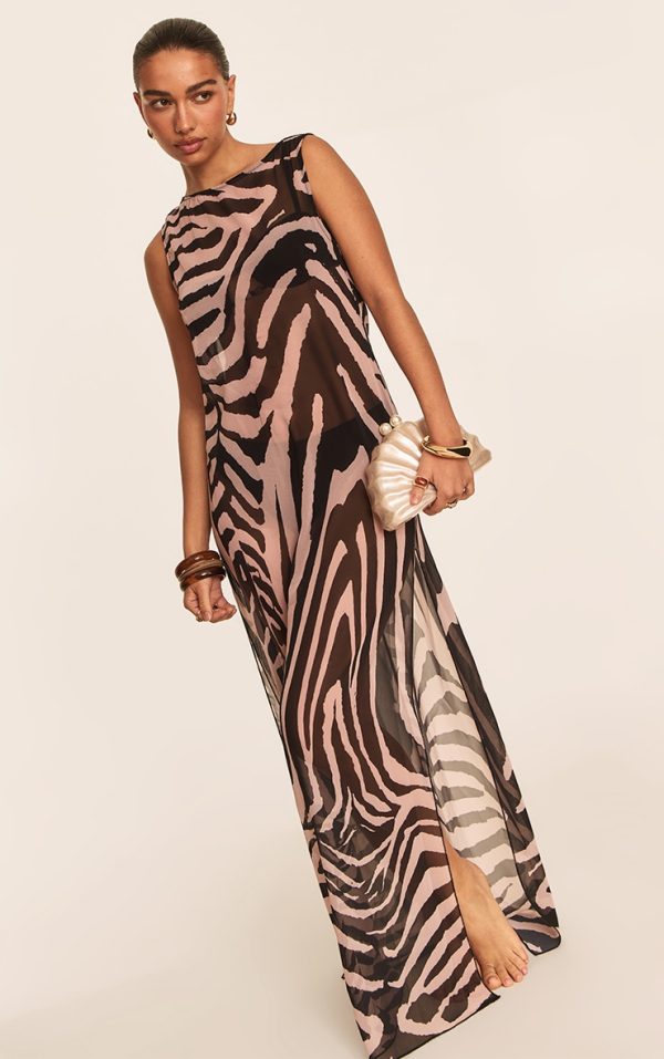 Zebra Chiffon Sleeveless Maxi Beach Dress