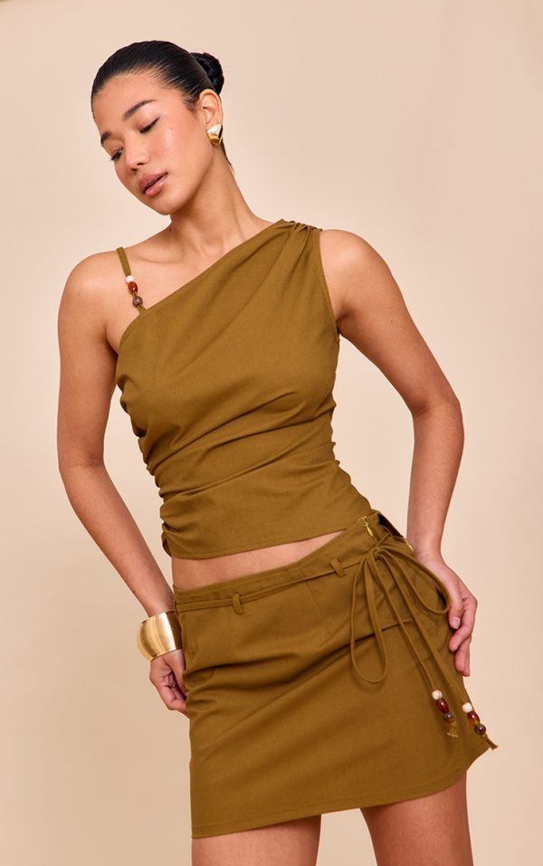 Olive Trim Detail Asymmetric Top
