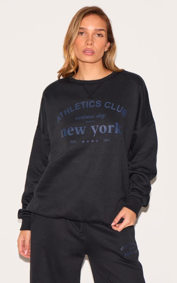Black Oversized New York Printed Sweatshirt