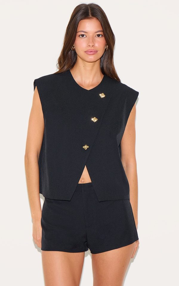 Black Gold Trim Oversized Vest