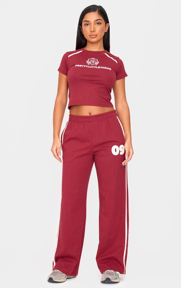 Petite Burgundy Sports Graphic Straight Leg Pants