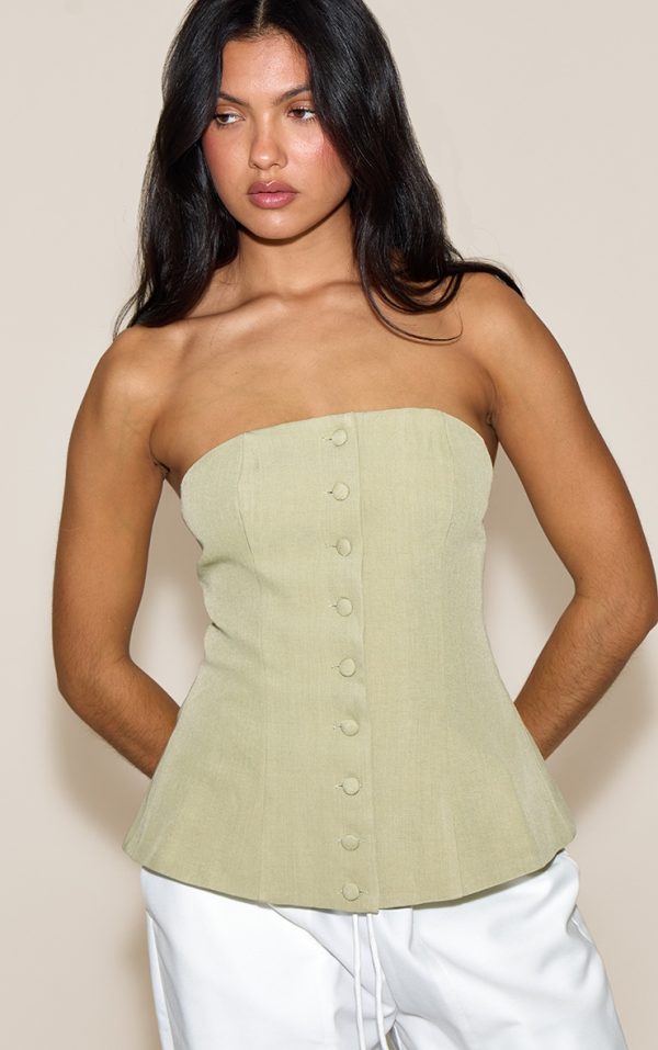 Sage Green Woven Structured Bandeau Vest