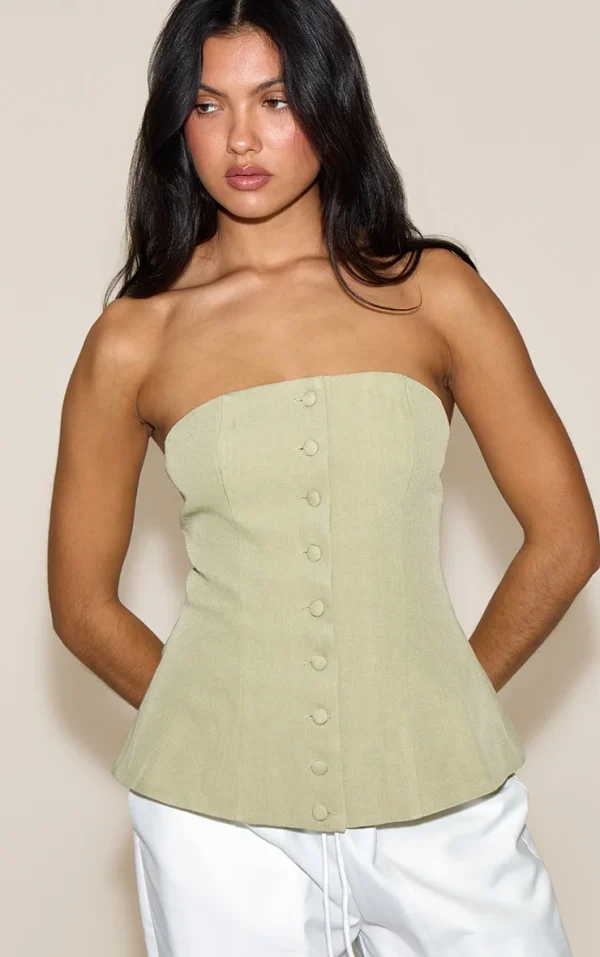 Sage Green Woven Structured Bandeau Vest