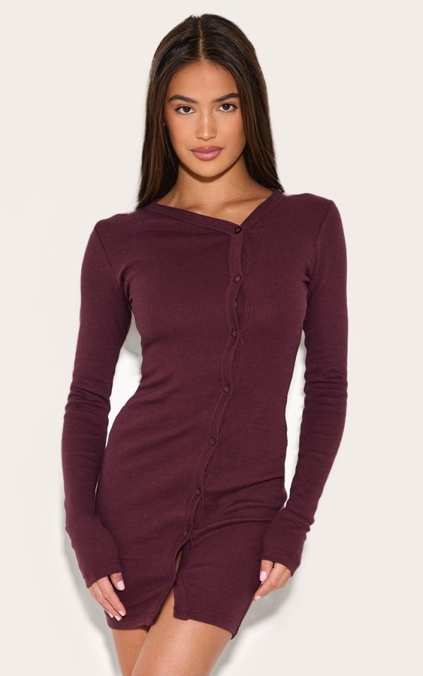 Plum Button Detail Bodycon Dress