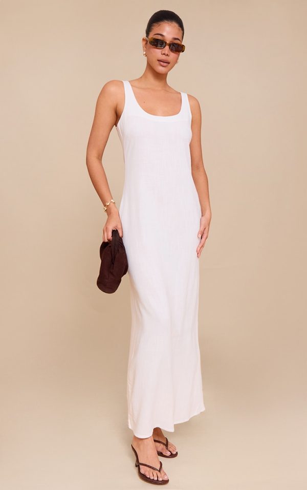 White Textured Scoop Neck Maxi Dress