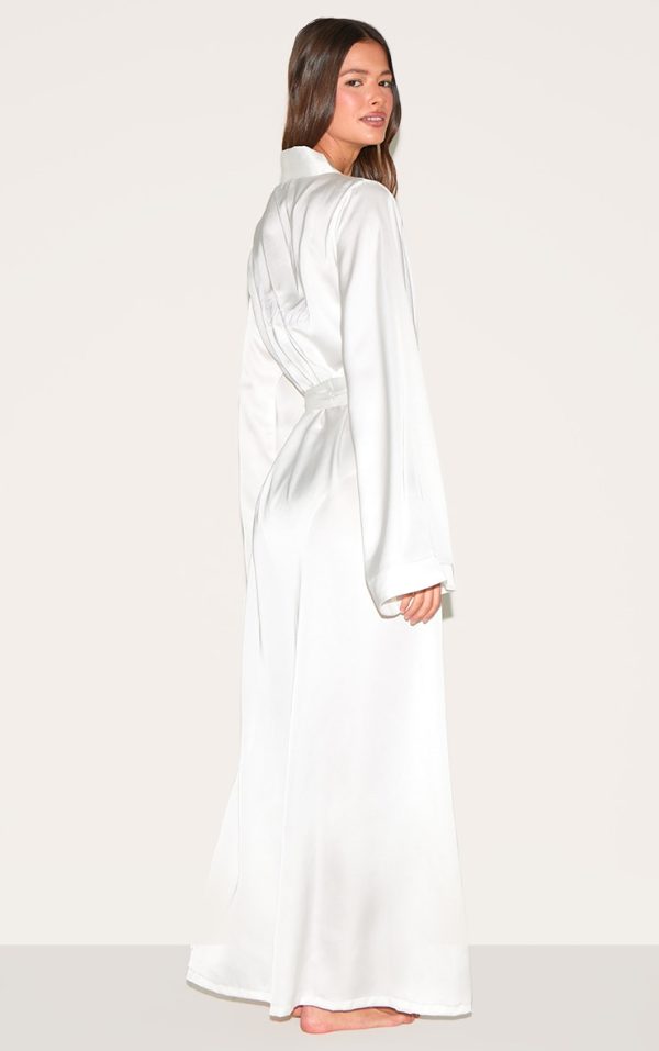 White Bride Embroidered Satin Maxi Robe