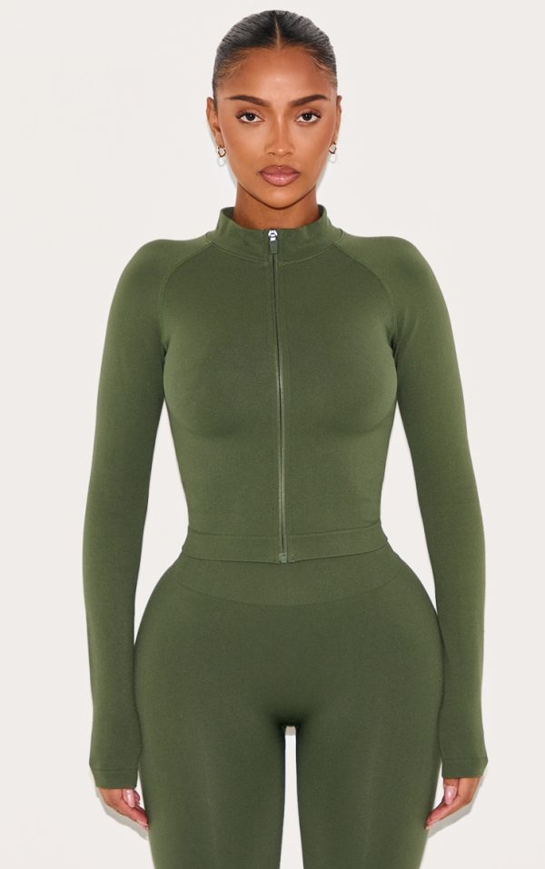 Shape Forest Green Seamless Active Zip Through Jacket
