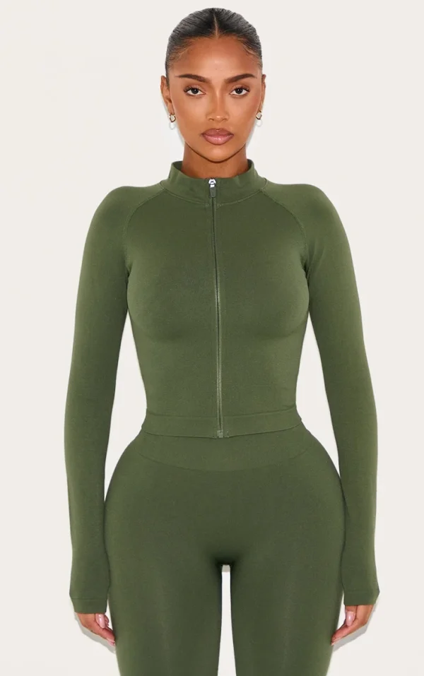 Shape Forest Green Seamless Active Zip Through Jacket