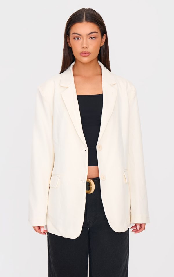Ecru Seam Detail Structured Oversized Blazer