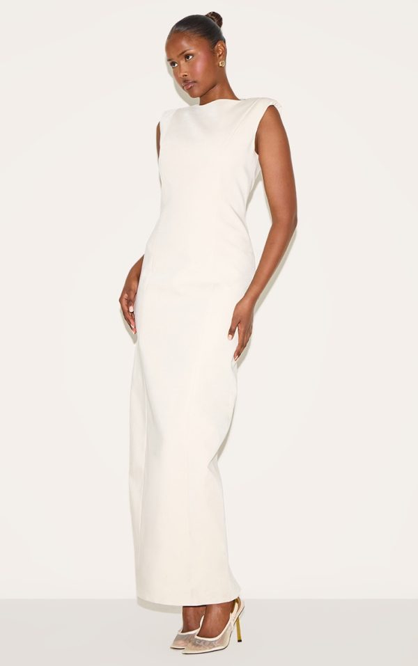 Cream Woven Boat Neck Maxi Dress