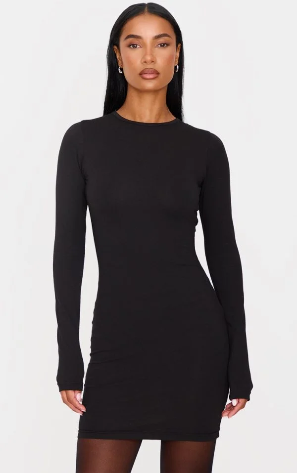 Black Cotton Tie Scoop Back Mini Dress